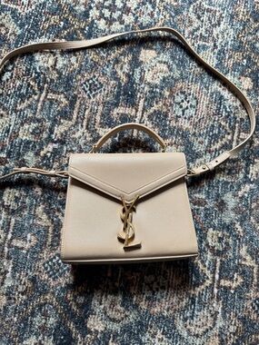 Yves Saint Laurent mini Cassandra Cream Top-Handle Crossbody with Gold YSL